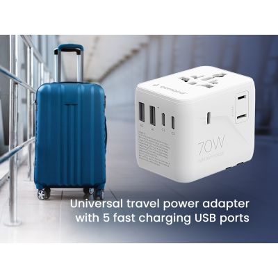 8. GEMBIRD UNIWERSALNY ADAPTER PODRÓŻNY 70 W, BIAŁY