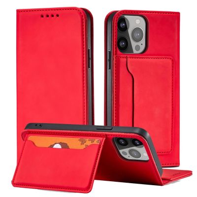 2. Magnet Card Case etui iPhone 14 Pro pokrowiec z klapką portfel podstawka czerwone