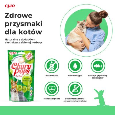 2. INABA Churu Pops Tuńczyk z kurczakiem - przysmak dla kota - 4x15 g