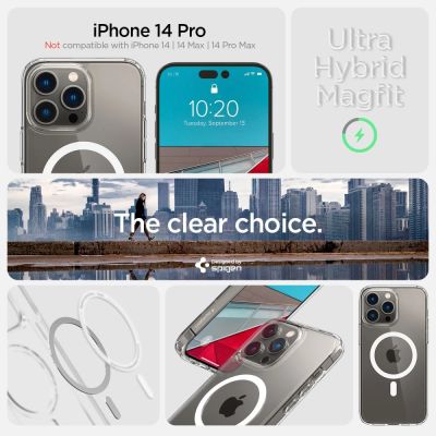7. Etui Spigen Ultra Hybrid Mag z MagSafe na iPhone 14 Pro - przezroczysto-białe