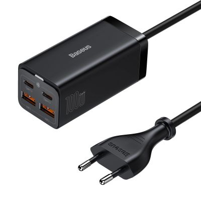 3. Baseus GaN3 Pro szybka uniwersalna ładowarka sieciowa GaN 2 x USB Typ C / 2x USB 100W PD3.0, QC4.0+, AFC czarny (CCGP000101)