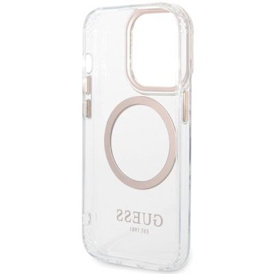 7. Etui Guess Metal Outline MagSafe na iPhone 15 Pro - złote