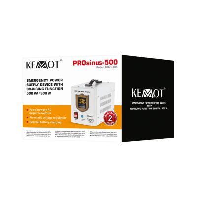 2. Zasilacz awaryjny KEMOT PROsinus-500  przetwornica z czystym przebiegiem sinusoidalnym i funkcją ładowania  12V 230V 500VA/300W