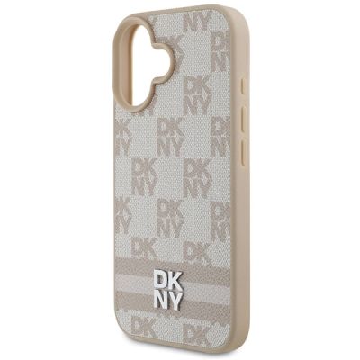 6. Etui DKNY Checkered Pattern & Printed Stripes na iPhone 16 - różowe