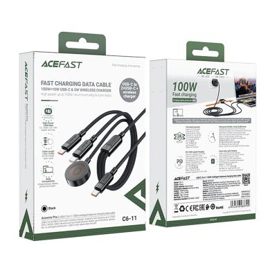5. Kabel 3w1 Acefast C6-11 USB-C - 2x USB-C / Qi 480Mb/s 100W 1.2m - czarny