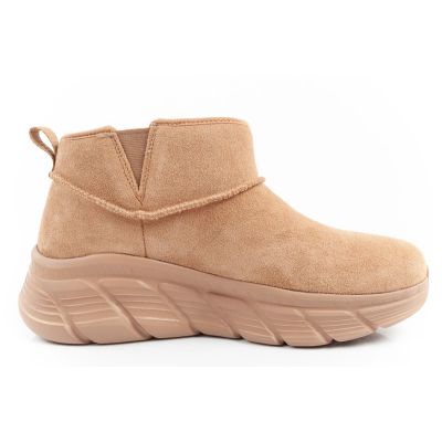 13. Skechers buty zimowe damskie botki za kostkę ocieplane skórzane brązowe