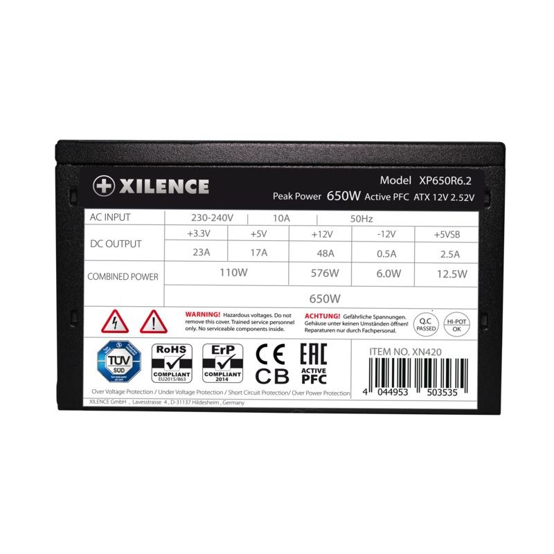 6. Zasilacz Xilence XN420 - 650 W - 220 - 240 V - 50 Hz - 10 A - Aktywny - 576 W