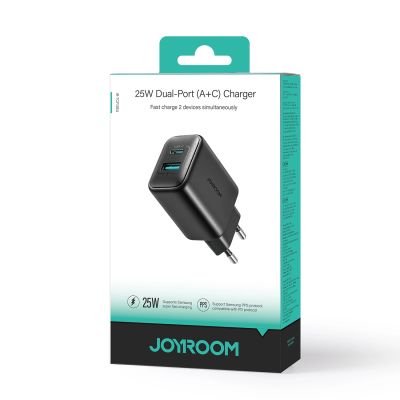 8. Ładowarka Joyroom JR-TCF13 sieciowa USB-C / USB-A 25W SFC / PPS / PD - czarna