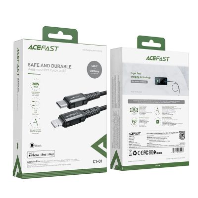 5. Kabel Acefast C1-01 Lightning - USB-C MFi PD 30W 3A 480Mb/s 1,2m - czarny