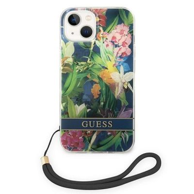 2. Etui Guess Flower Strap na iPhone 14 - niebieskie