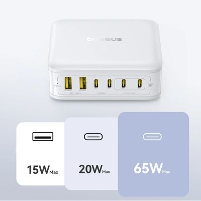 12. Stacja ładująca Baseus EnerFill FH21 120W 4xUSB-C + 2xUSB-A - biała