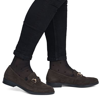 6. Skórzane loafersy damskie zamszowe brązowe Rieker  46262-25