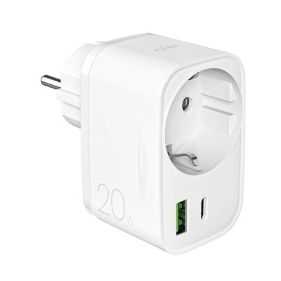 Ładowarka Puro 20W Power Delivery z wtyczką i gniazdem Schuko 1x USB-C + 1x USB-A - biała