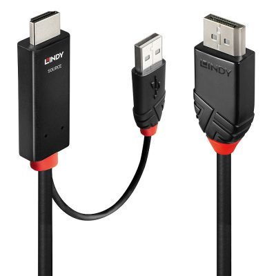 3. Lindy 41498 adapter kablowy 1 m HDMI + USB Type-A DisplayPort Czarny