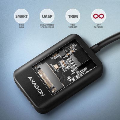 4. Obudowa SSD Axagon ADM2-AM USB-A 10Gbps - M.2 NVMe & SATA SSD adaptér, kabelis USB-A 10cm Czarny