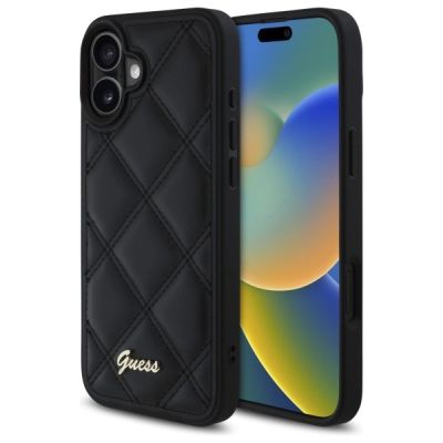 Etui Guess Quilted Metal Logo na iPhone 16 Plus - czarne