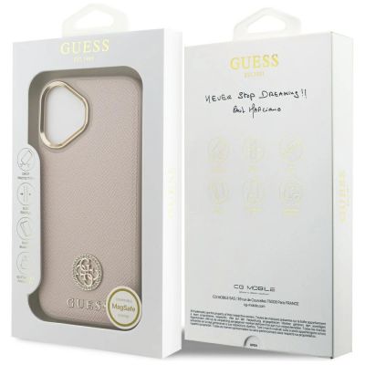 8. Etui Guess Grained Strass Logo MagSafe na iPhone 17 - różowe