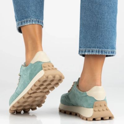 7. Skórzane półbuty sneakersy na platformie zielone Filippo DP7498