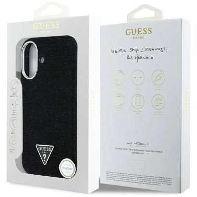8. Etui Guess Denim Triangle Logo MagSafe na iPhone 16 - czarne