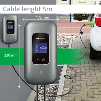 9. Qoltec Stacja ładowania EV Typ2 do samochodu elektrycznego i hybryd |  3 fazy | 22kW | 32A | Wi-fi | LCD | RFID | Smart life | TUYA | Wallbox | 5m