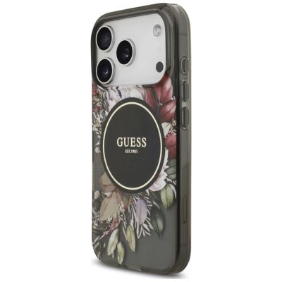 3. Etui Guess IML Flowers Pearl Strap MagSafe na iPhone 18 Pro / 17 Pro - czarne