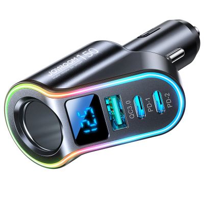 3. Joyroom szybka ładowarka samochodowa 4w1 USB-A QC3.0 / 2xUSB-C PD 150W czarna (JR-CL21)