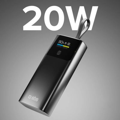 2. Powerbank SBS 10000mAh PD 20W z wyświetlaczem LCD i wbudowanym kablem USB-C - szary