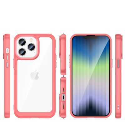 2. Outer Space Case etui iPhone 14 Pro sztywny pokrowiec z żelową ramką czerwony