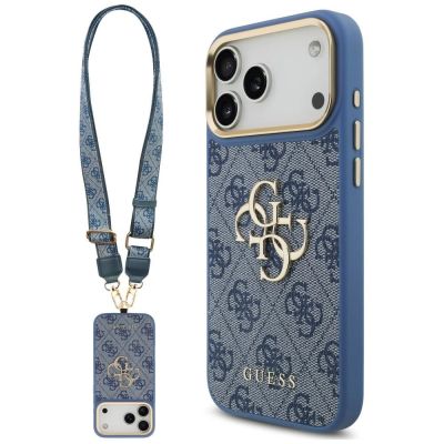 Etui Guess 4G Big 4G Classic Logo Big Strap Metal Buttons na iPhone 18 Pro Max / 17 Pro Max - niebieskie