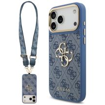 Etui Guess 4G Big 4G Classic Logo Big Strap Metal Buttons na iPhone 18 Pro Max / 17 Pro Max - niebieskie