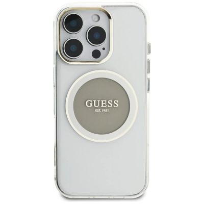 3. Etui Guess IML Metal Colored Circle Classic Logo MagSafe na iPhone 16 Pro Max - szare