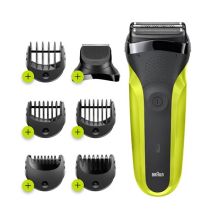 Golarka elektryczna Braun Series 3 Shave&Style 300BT, maszynka do golenia dla mężczyzn, Volt zielony, golarka foliowa, zielony, przyciski, LED, ładowanie, zasilanie, AC/Bateria