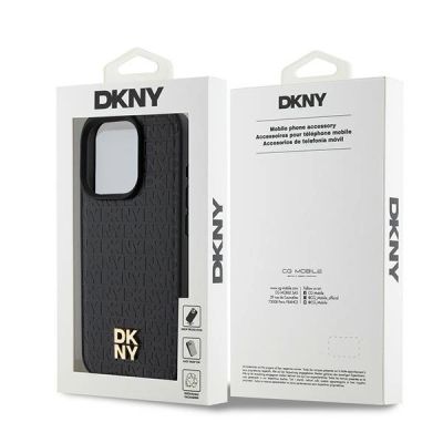 8. Etui DKNY Leather Monogram Pattern Metal Logo MagSafe na iPhone 15 Pro - czarne