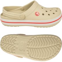 Klapki Crocs Crocband W 11016 w kolorze beżowym z elementami w odcieniu białym i różowym, materiał Croslite, otwory na ozdoby Jibbitz