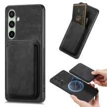 Etui na Samsung Galaxy A56 5G ze skóry syntetycznej z odpinanym uchwytem na karty kompatybilne z MagSafe - czarne