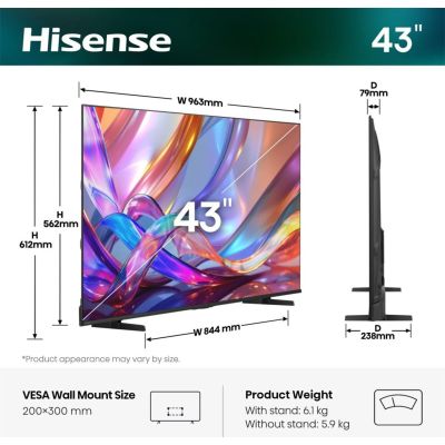 3. Hisense TV | 43E7S | 43 | Smart TV | VIDAA Smart OS | UHD | Black