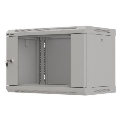 2. Szafa instalacyjna rack wisząca 19" 6U 540x350 szara drzwi przeszklone Lanberg (Flat Pack)