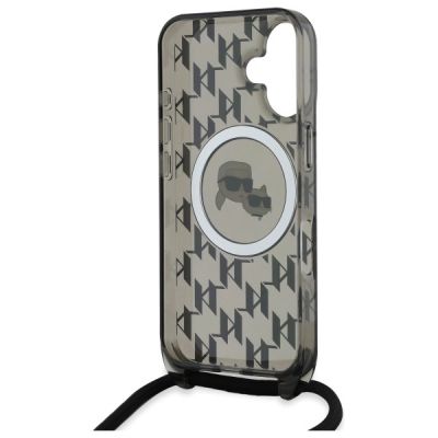 6. Etui Karl Lagerfeld IML Crossbody Monogram Karl & Choupette Head MagSafe na iPhone 16 - czarne