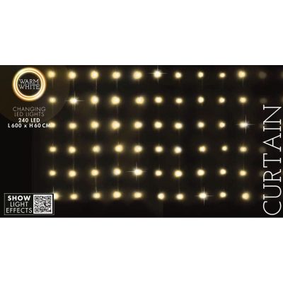 13. LAMPKI CHOINKOWE KURTYNA ŚWIETLNA ZEW/WEW 240 LED 600X60CM Z PILOTEM CIEPŁY BIAŁY