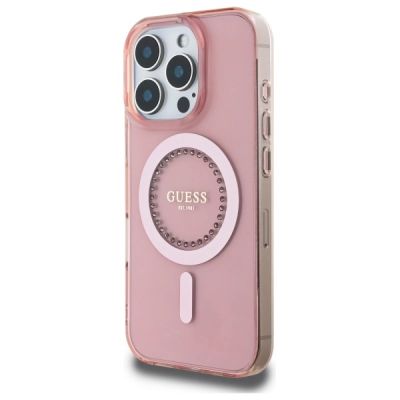 2. Etui Guess IML Rhinestones MagSafe na iPhone 16 Pro Max - różowe