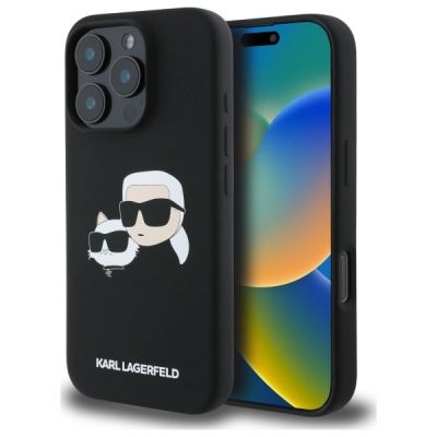 Etui Karl Lagerfeld Silicone nauble Heads Print MagSafe na iPhone 16 Pro - czarne