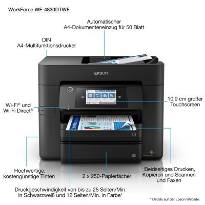 16. Epson WorkForce Pro WF-4830DTWF Atramentowa A4 4800 x 2400 DPI 36 stron/min Wi-Fi