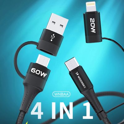 6. Kabel Wozinsky WNBAA 4w1 2x USB-C 1x USB-A 1x Lightning 60W 1 m - czarny