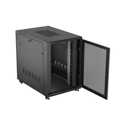 7. Szafa instalacyjna rack stojąca 19" 22U 800x1200 czarna drzwi perforowane Lanberg (flat pack)