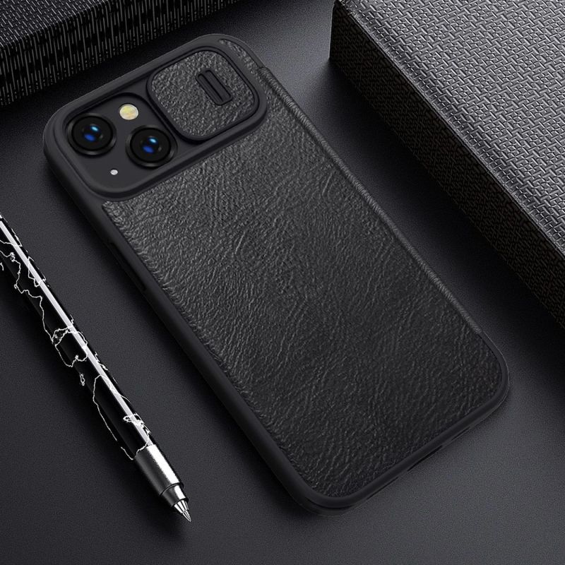 18. Nillkin Qin Leather Pro Case etui iPhone 14 Plus osłona na aparat kabura pokrowiec obudowa z klapką brązowy