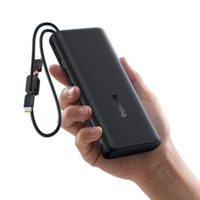 3. Powerbank Baseus EnerFill FC41 20000mAh 100W z wyświetlaczem cyfrowym i wbudowanym podwójnym kablem USB-C - czarny