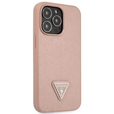 4. Etui Guess Saffiano Triangle Logo na iPhone 14 Pro - różowe