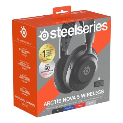 10. Seria SteelSeries | Zestaw słuchawkowy do gier | Arctis Nova 5 | Łączność Bluetooth | Nauszne | Mikrofon | Redukcja szumów | Łączność bezprzewodowa | Czarny
