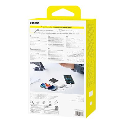9. Powerbank Baseus Lipow 10000mAh 22,5W z dwoma wbudowanymi kablami (z kablem Baseus Simple USB-A - USB-C 3A 20cm) - biały