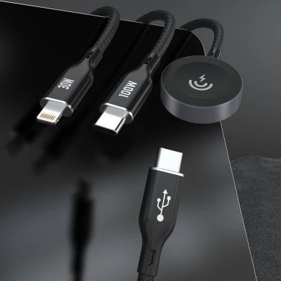 5. Kabel z ładowarką do Apple Watch Dudao A12Max+ PD 100W 3w1: USB-C Lightning 1,2m - czarny